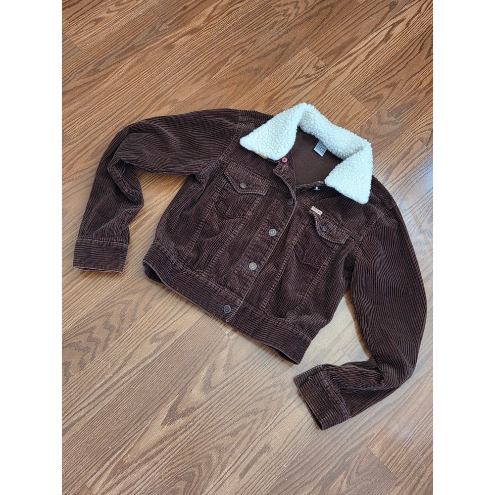 Enyce women's Brown Corduroy Sherpa Collar Trucker Jacket Size Med Vintage Style
